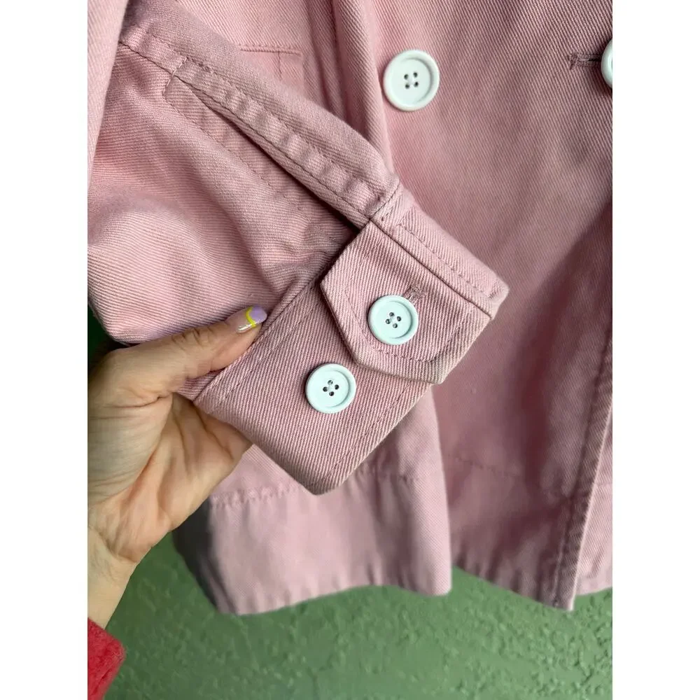 J. Crew Peacoat Womens 10 Pink Double Breasted Heavyweight Cotton Twill Jacket - Picture 3 of 5